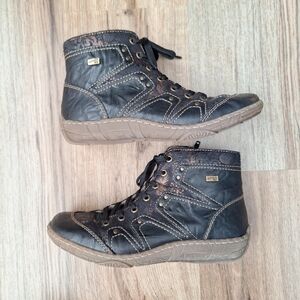 Remonte Tex Womens Leather Ankle Boot Size 40 (9us) Black Floral Zipper Lace Up